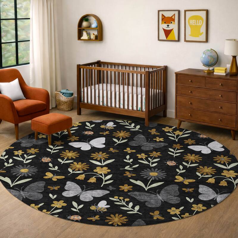 Machine Washable Indoor/ Outdoor Whimsy Butterfly Chantille Rug