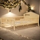 preview thumbnail 10 of 16, Full Wood Platform Bed with LED & Storage, House Headboard Natural