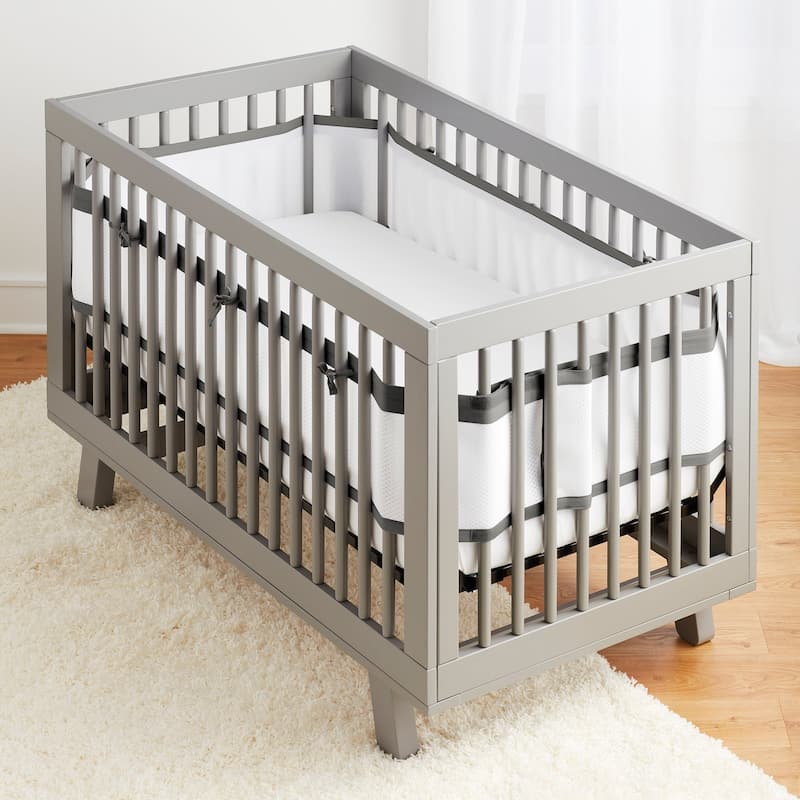 BreathableBaby Breathable Mesh Liner for Full-Size Cribs, Deluxe 4mm Mesh (Size 4FS Covers 3 or 4 Sides) - Charcoal
