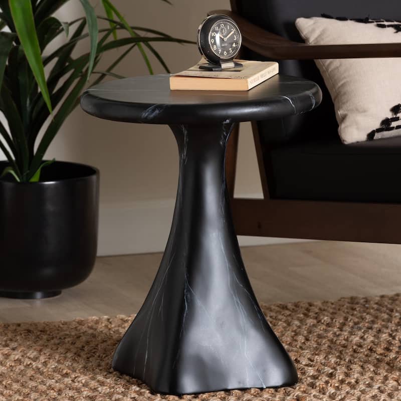 Aponi Marbled Resin End Table - Sculptural Side Table with Round Top and Pedestal Base, Modern Contemporary Statement Furniture