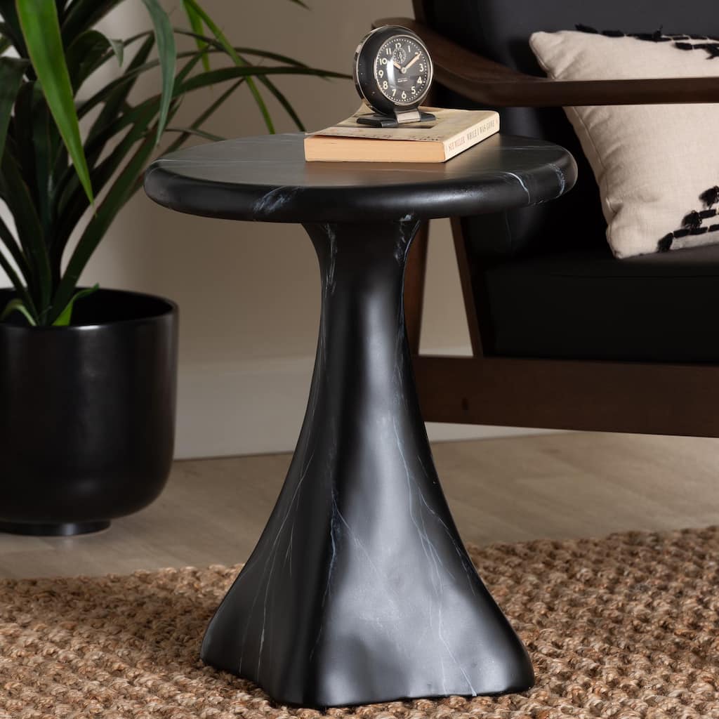 Aponi Marbled Resin End Table - Sculptural Side Table with Round Top and Pedestal Base, Modern Contemporary Statement Furniture