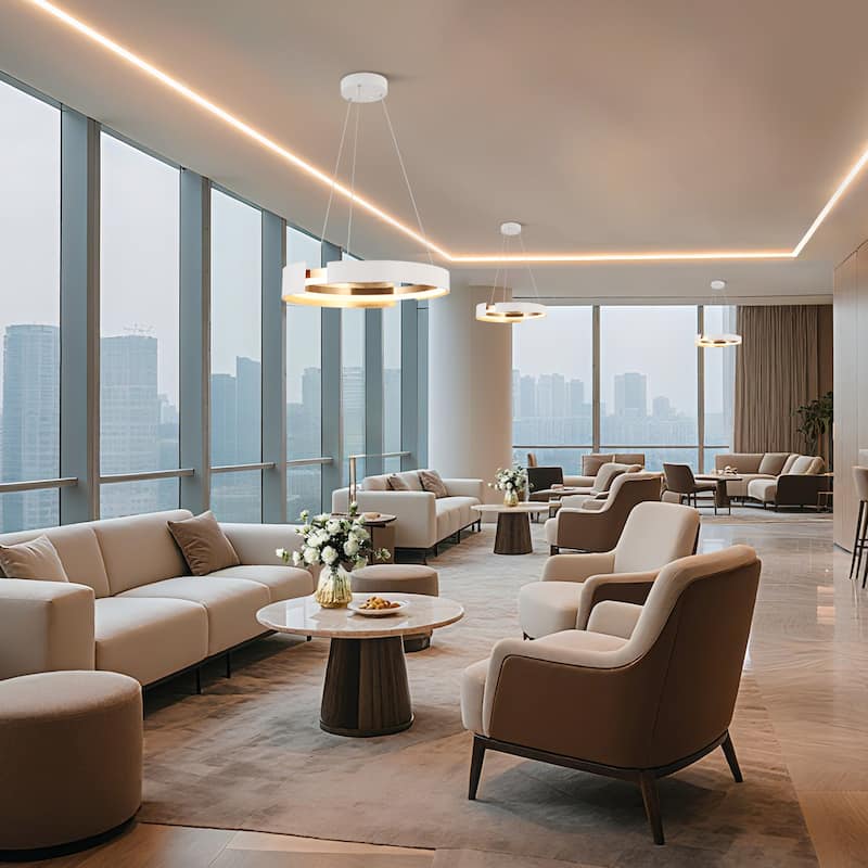 Modern 1-Light White Gold Round LED Wheel Chandelier Metal Pendant Lights for Dining Room - 20.5 " × 3.5 "