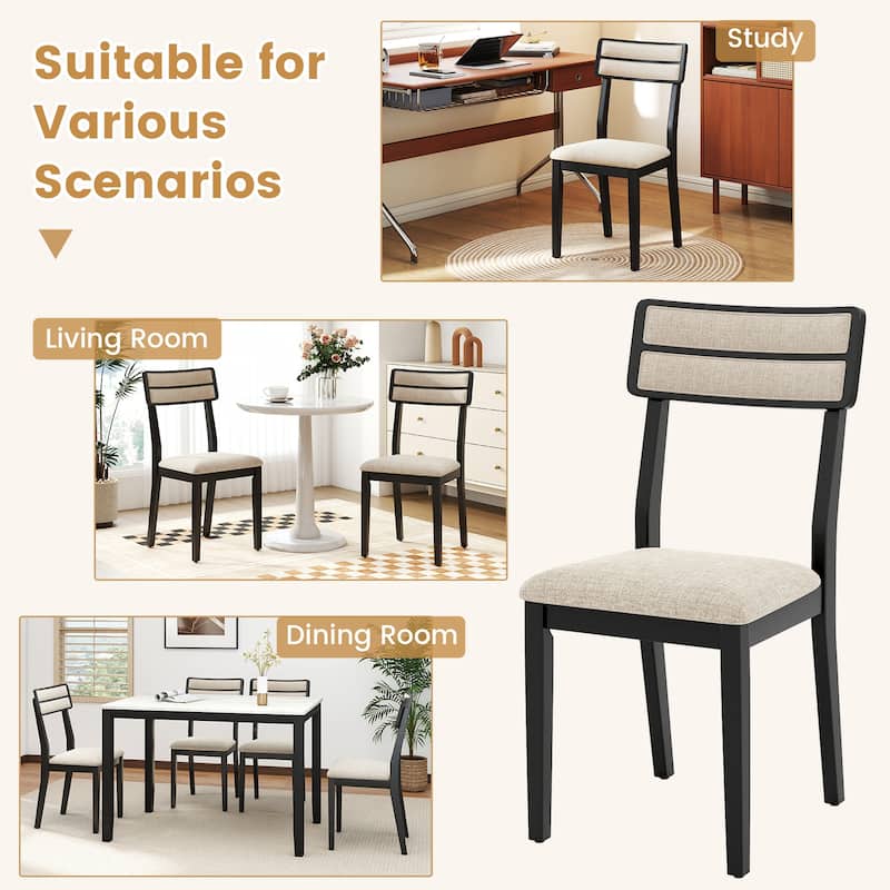 Set of 4 Upholstered Dining Chairs with Padded Seat and Rubber Wood Legs for Kitchen and Dining Room