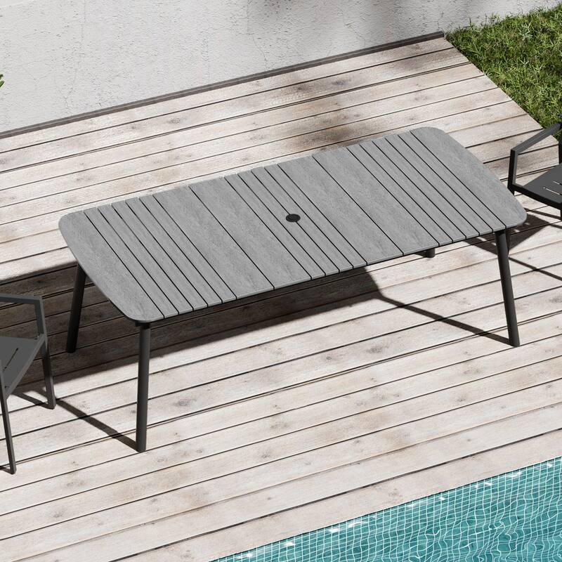Outdoor Patio Dining Table Rectangular Aluminum Outdoor Table for 6/8/10 Person - Grey, 81.5 inches long