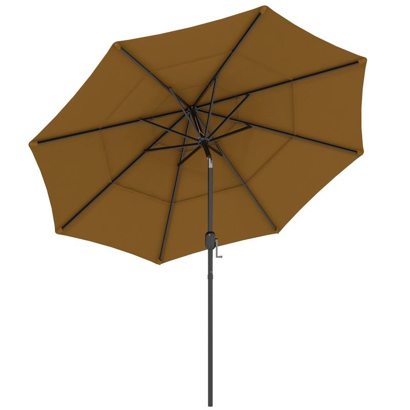 9FT 3-Tier Patio Umbrella with Crank and Push Button Tilt for Outdoor Use - Tan