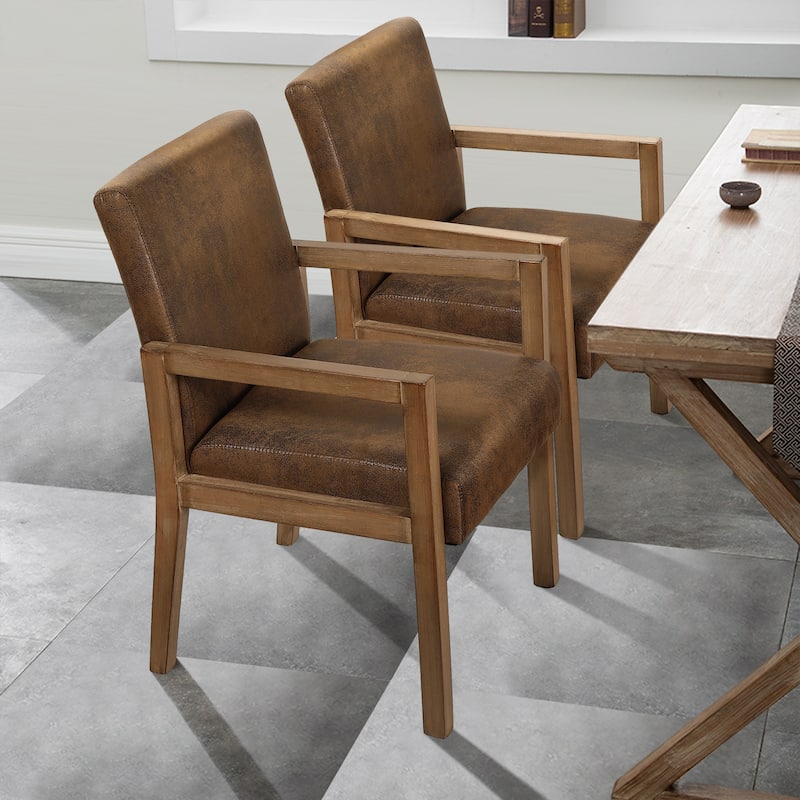 Wood Accent Chair Upholstered Armchair, Set of 1/2 - 20.9"W x 23.6"D x 33"H - Set of 2 - Brown Fabric