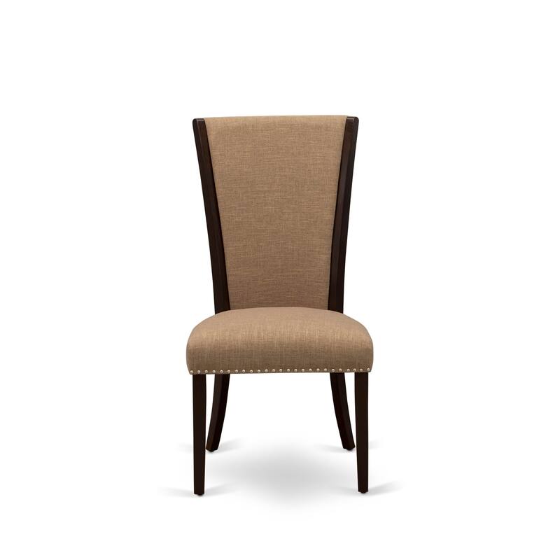 East West Furniture Verona Parson Dining Chairs - Nail head Trim Linen Fabric Chairs, Set of 2(Finish Options)