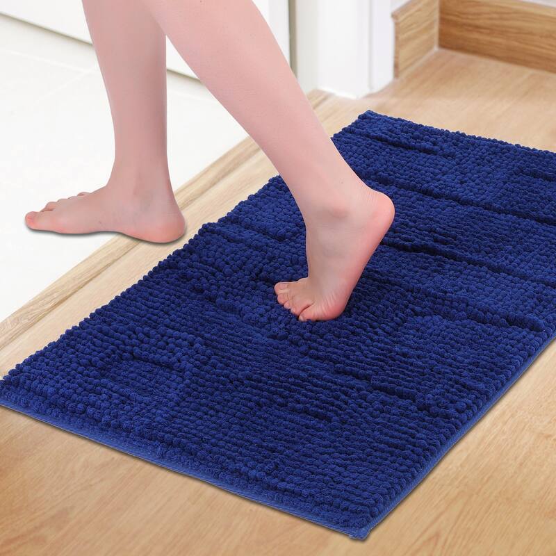 Letter Bathroom Mat Soft Fluffy Chenille Non Slip Backing Absorbent Toilet Baths Rugs Home Gifts - Blue - 20" x 32"