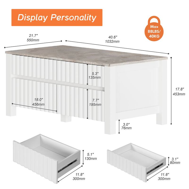 WAMPAT White Modern Coffee Table and 2-in-1 Large TV Stand - White&Gray