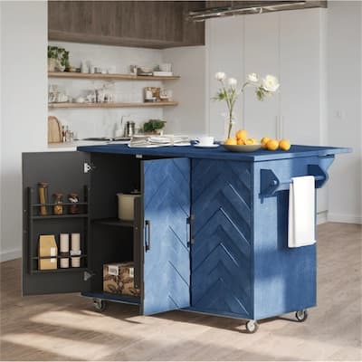 51.2"W Rolling Kitchen Island with Drop Leaf, Internal Storage Rack