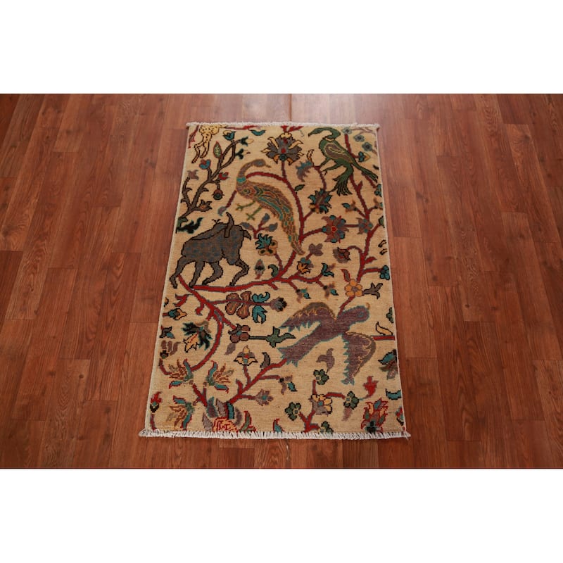 Animals Design Kazak Oriental Rug Handmade Wool Carpet - 2'0"x 3'0"