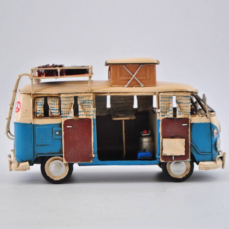 Blue And White Kombi With Roof Rack Volkswagen Clic German Artwork Figurine
