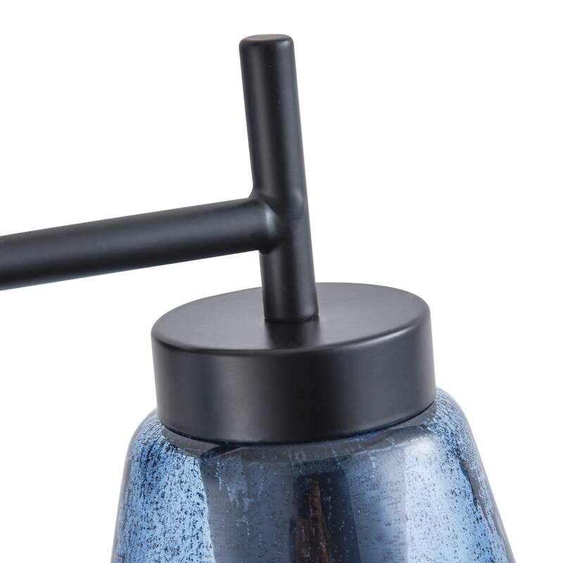 Rustic Farmhouse Black 2-Light Wall Sconce with Blue Seeded Glass Shade