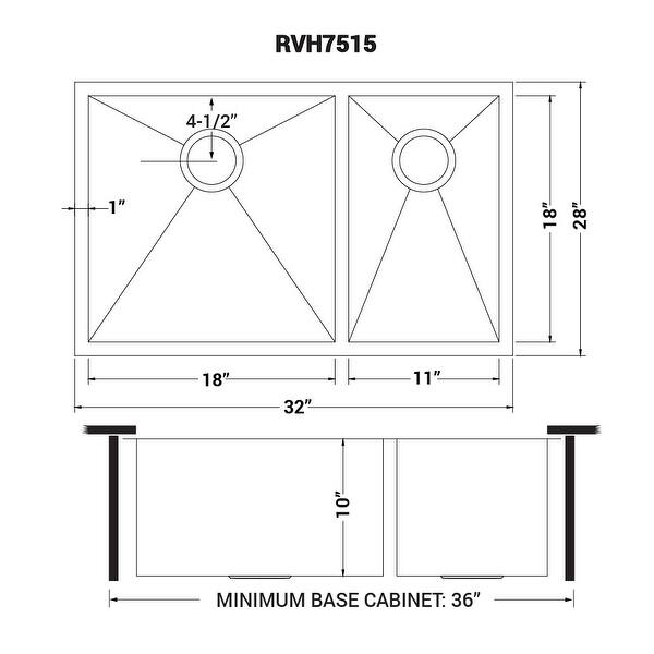 Ruvati 32inch Undermount 60/40 Double Bowl Zero Radius 16 Gauge