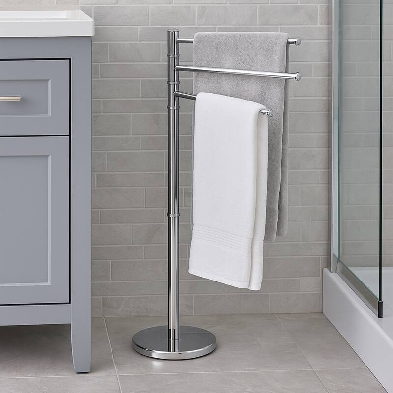 Freestanding 3-Arm Towel Rack in Stainless Steel - 19 L x 10 W x 34 H