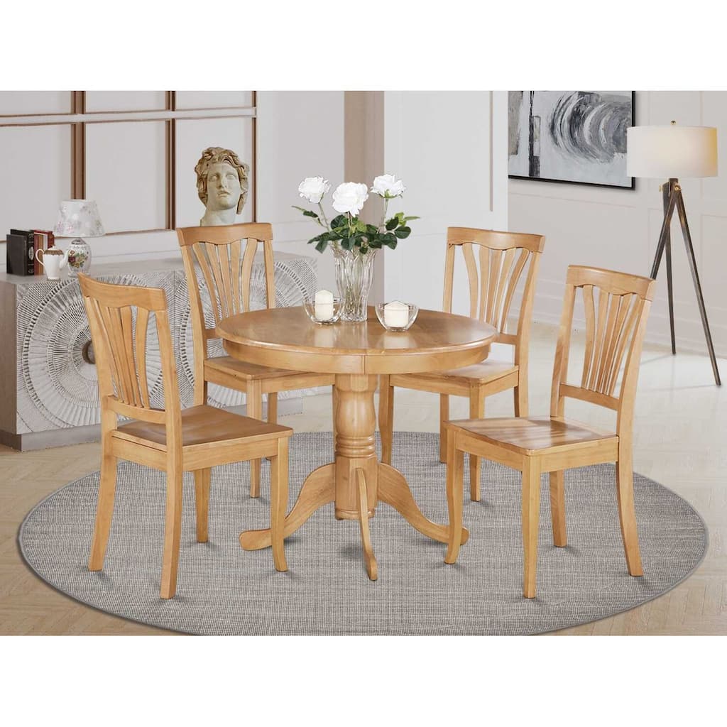 HomeStock 5-Piece Round Natural Oak Finish Solid Wood Top Dining table with 4 Chairs