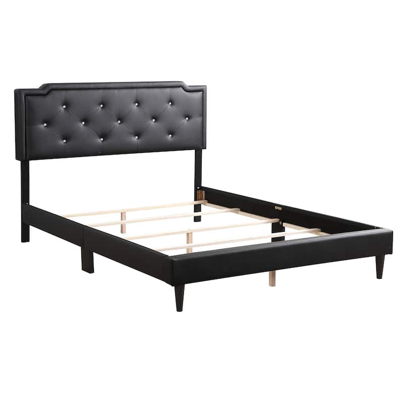 Upholstered Tufted Faux Leather Full Panel Bed - 81" - Black