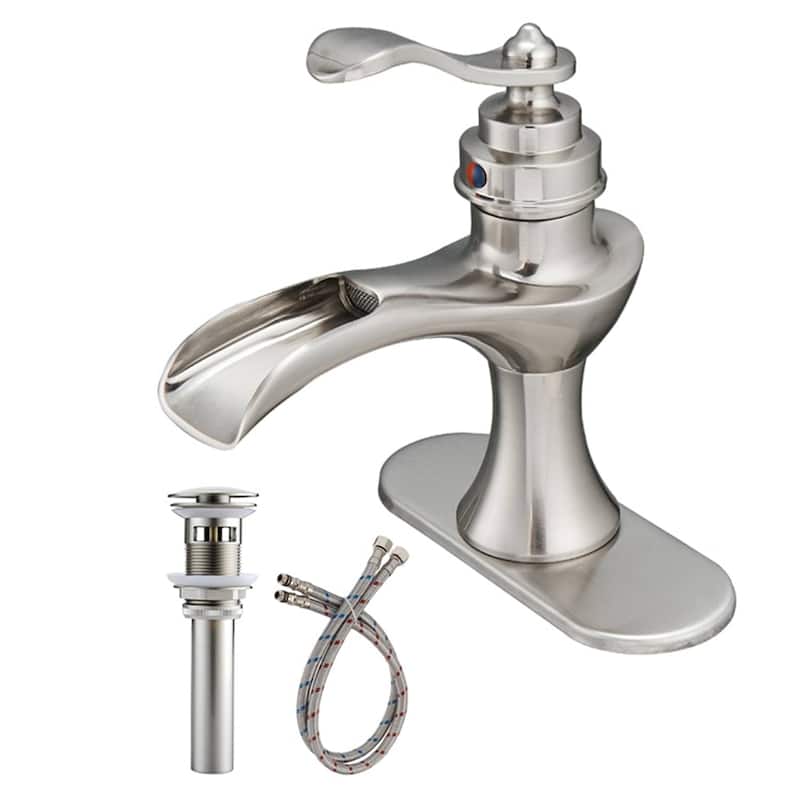 Waterfall Bathroom Sink Faucet With Drain Single Handle Bathroom Faucets One Holes Basin Vanity Mixer Taps With Deck Plate