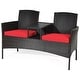 preview thumbnail 7 of 19, Costway Patio Rattan Conversation Set Loveseat Sofa Cushioned Coffee - See Details