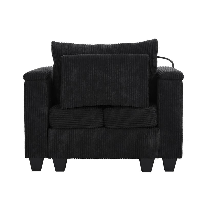 Convertible Chaise Lounge Sofa Chair with USB Ports, Storage 37.4" Corduroy Sleeper Sofa Bed with Adjustable Backrest