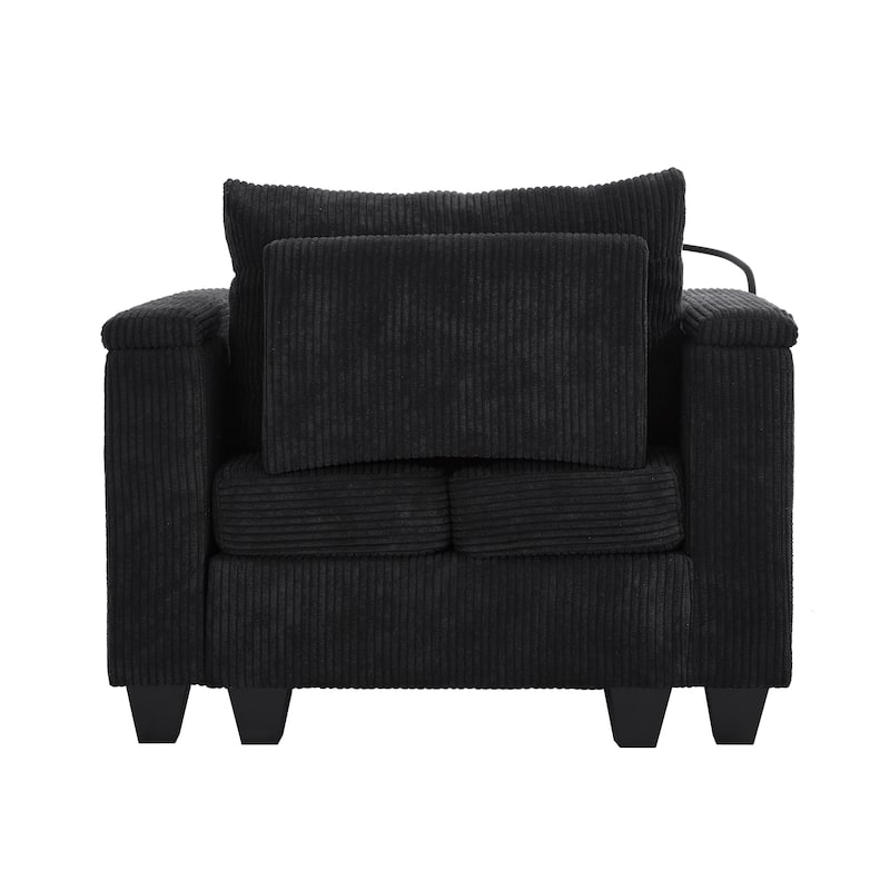 Roomfitters Convertible Corduroy Sofa Chair Bed with USB Ports, Cup Holders, Phone Slot and Storage for Living Room
