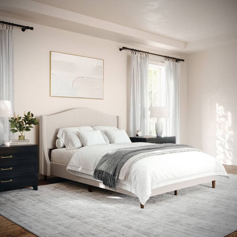 Martha Stewart Upholstered Platform Bed with Curved Headboard