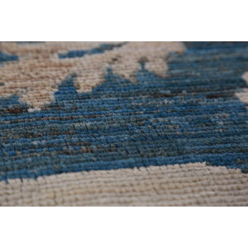 Hand Knotted Oriental 100% Wool Carpet Transitional All-Over Navy Blue & Blues Oushak Area Rug - 12' 4'' X 8' 11''