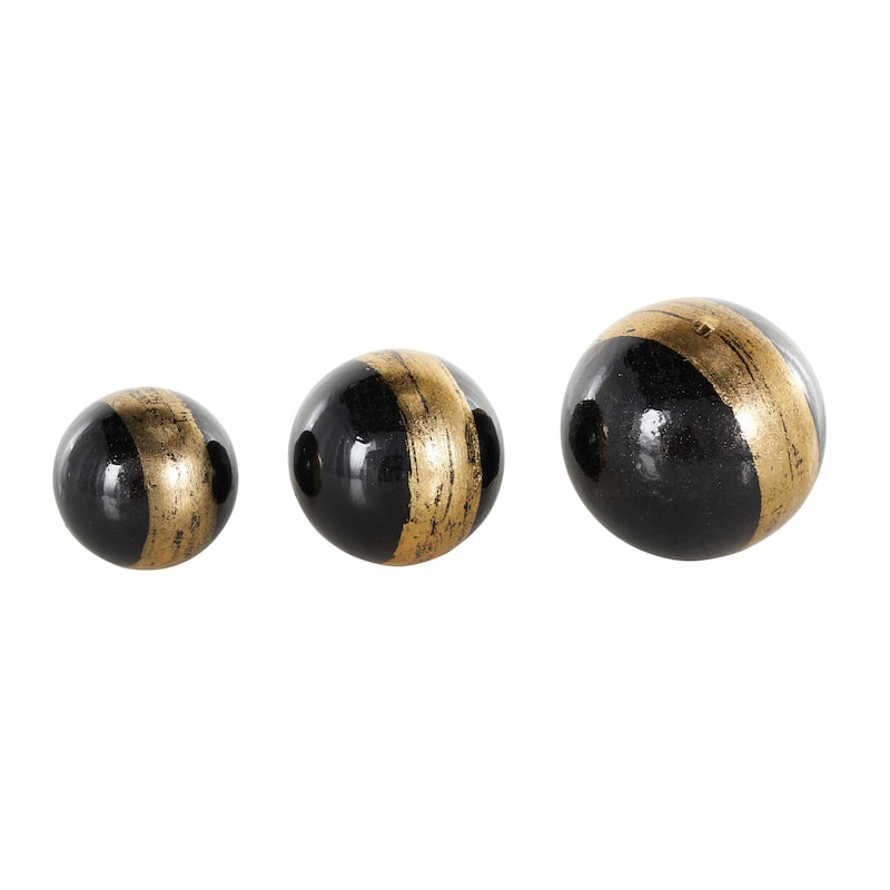 Plastic Decorative Orbs & Vase Filler with Gold Stripe or Blue Accents - Set of 3 Black, Brown, White - Roche River Decor