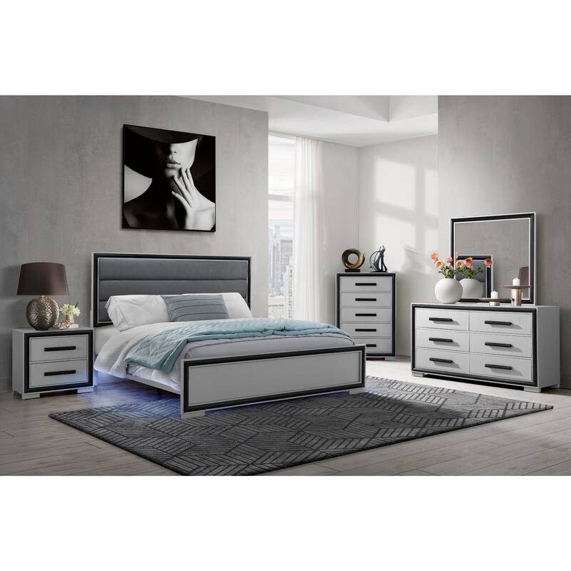 Sleek Silver Finish Nightstand with Black Drawer Pulls