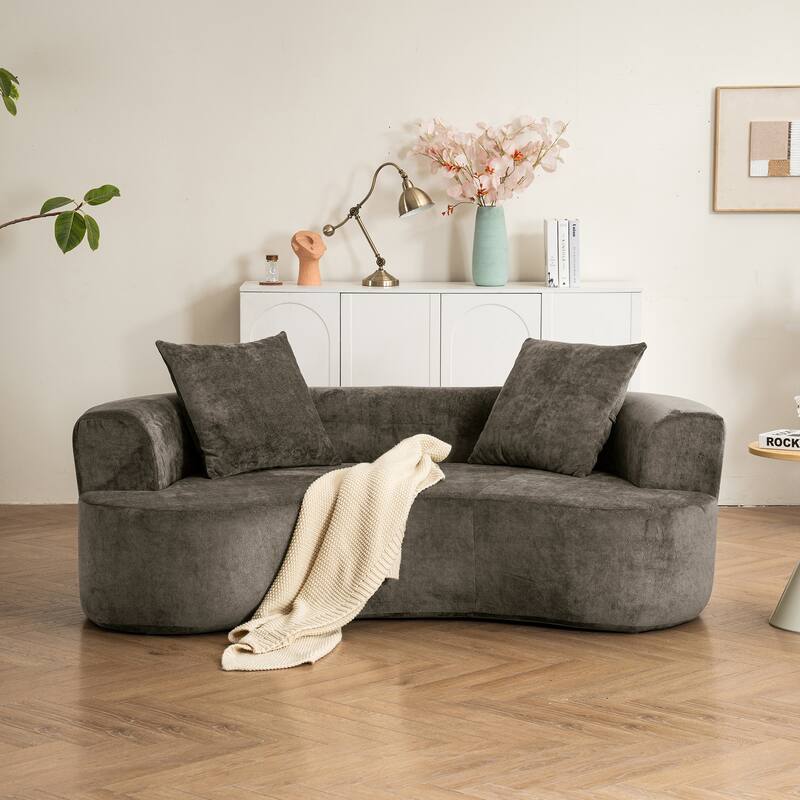Moon Shaped Sleeper Sofa,Deep Seat Cat Waist Design,No Assembly Needed - Grey