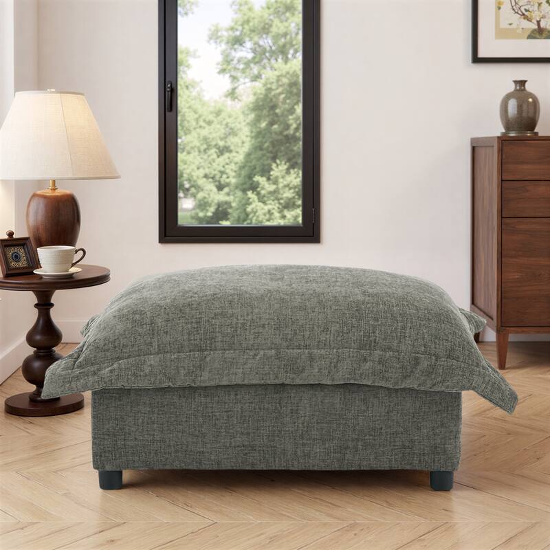 37"W Oversized Upholstered Chenille Rectangle Cloud Ottoman - Grey