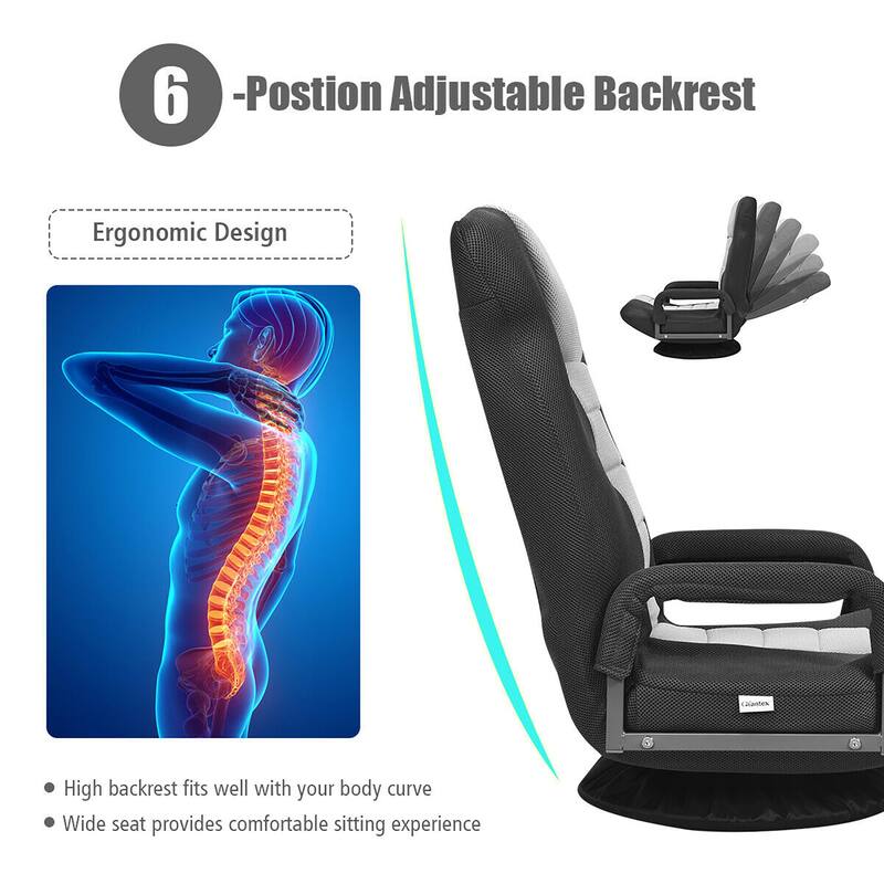 360-Degree Swivel Gaming Floor Chair with Foldable Adjustable Backrest