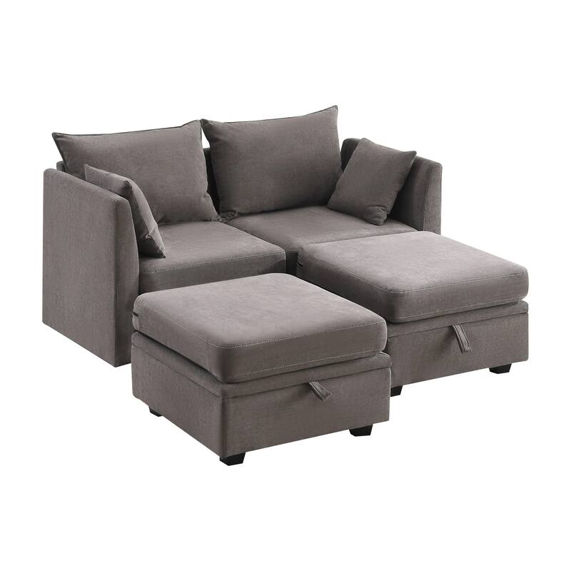 Modern Double Seating Sectional Sofa With Ottoman and Storage Space