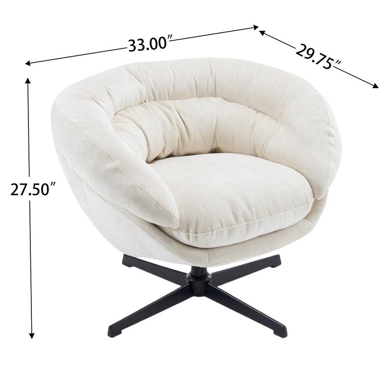 Chenille Upholstered 360° Swivel Club Chair/Accent Chair with Removable Cushion, Round Office Chair with Black Metal Base