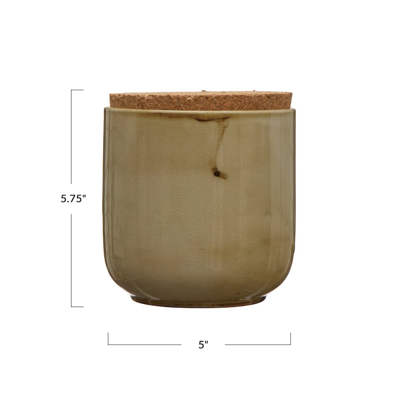 Stoneware Jar with Cork Lid, Reactive Glaze