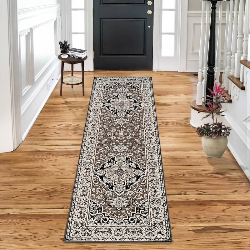 Superior Glendale Floral Medallion Indoor Area Rug - 2' 7" x 8' - Brown
