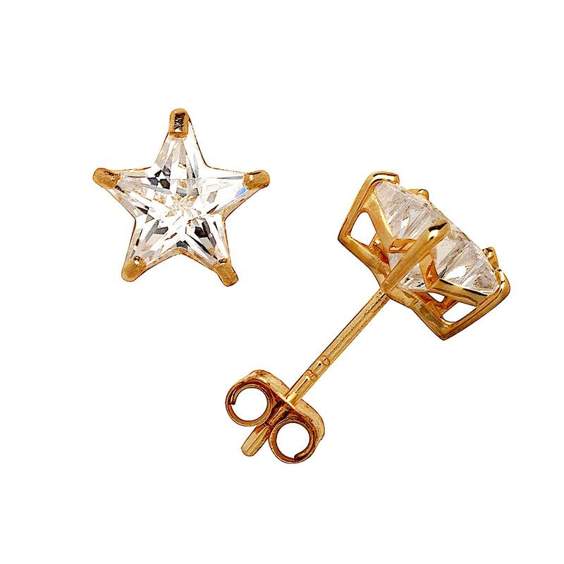 Curata 14k Yellow or White Gold Star-shaped Cubic Zirconia Basket Post Stud Earrings - 4mm 5mm 6mm
