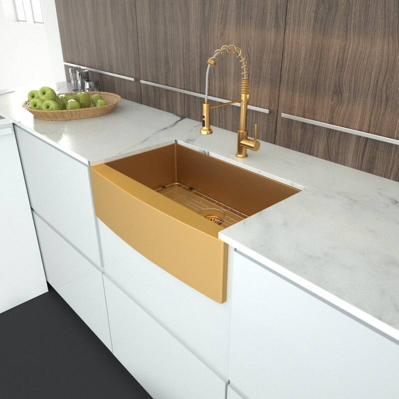 36 inch Farmhouse Kitchen Sink Gold Apron Front 16 Gauge Stainless Steel Deep Single Bowl Kitchen Farm Sinks - 36*21*10 inch