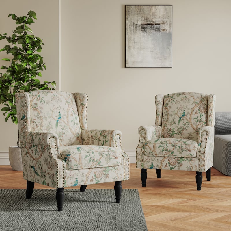 Set of 2 Patterned Upholstered Accent Chair for Living Room - Bird