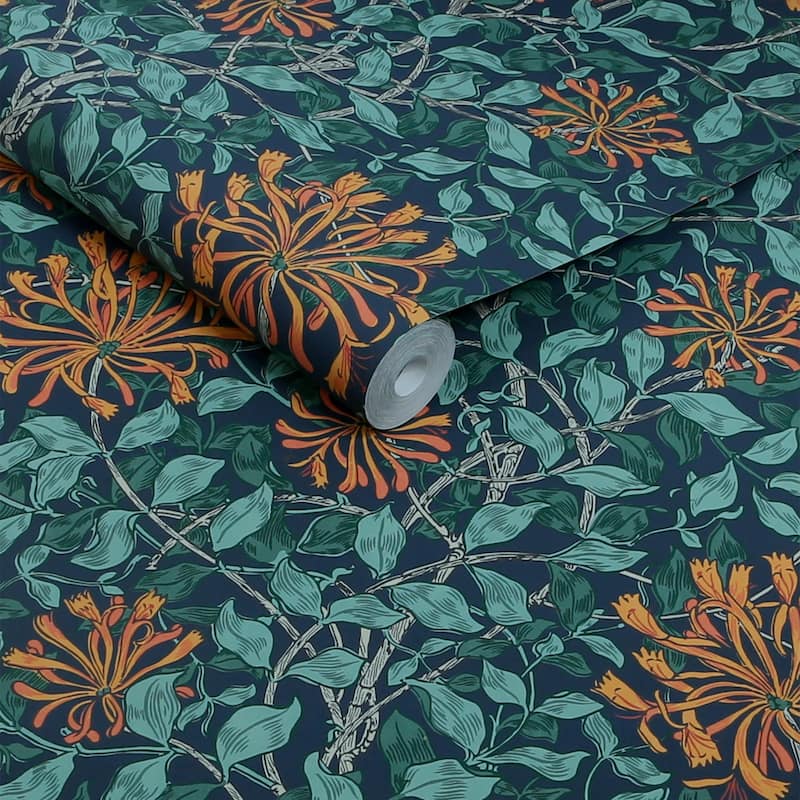 William Morris Honeysuckle Tidewater Blue Wallpaper