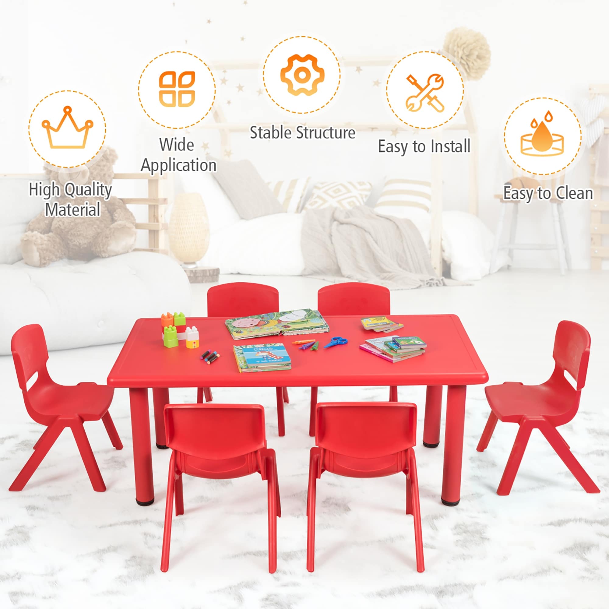 6 PCS Kids Stackable Chair Set Plastic Classroom Chairs for