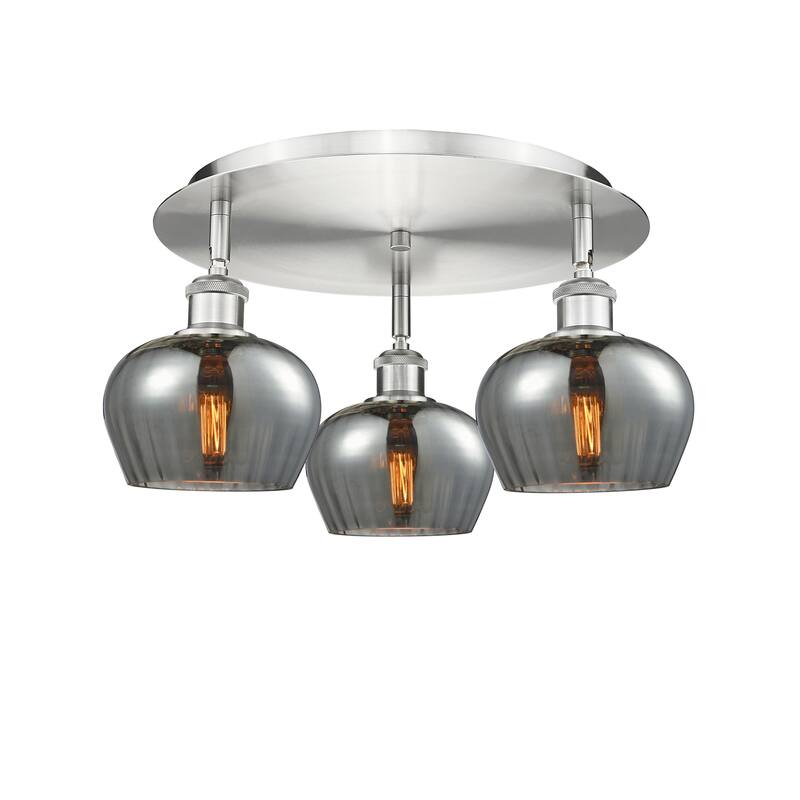 Innovations Lighting Fenton - 3 Light 18" Flush Mount - Satin Nickel/Plated Smoke