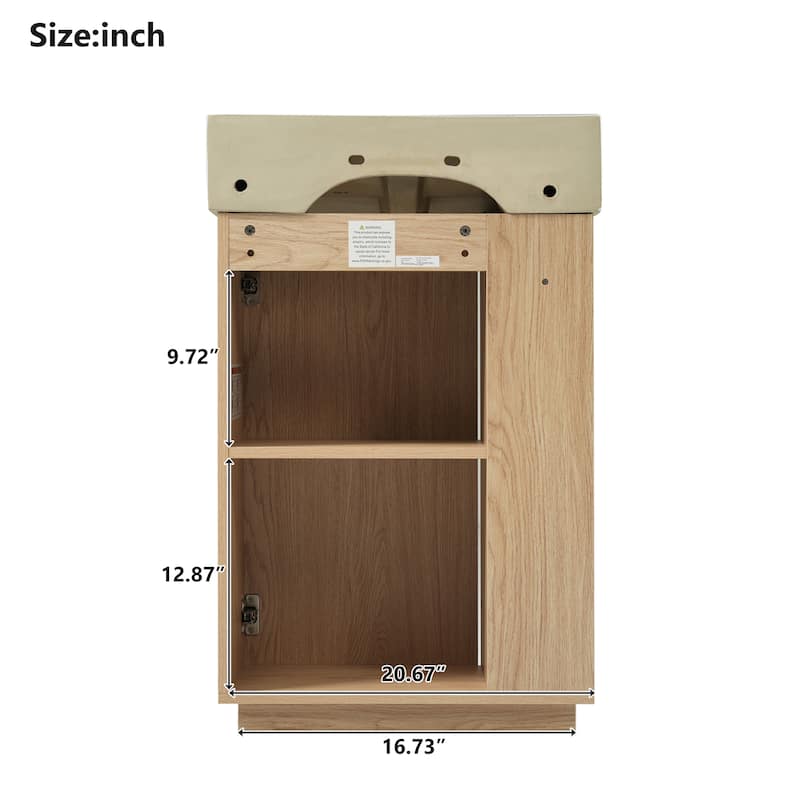 21.6 Inch Bathroom Vanity Ceramic Sink Freestanding Left Door Wood Grain Small Bathrooms