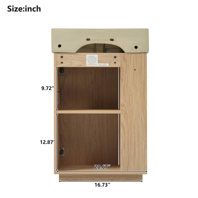22" Bathroom Vanity with Ceramic Sink - Freestanding Modern Wood Grain Cabinet, Open & Closed Storage for Small Bathrooms