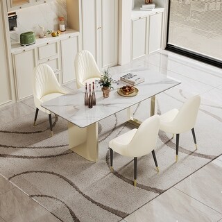 5-Piece Dining Table Set with Sintered Stone - Bed Bath & Beyond - 41374973