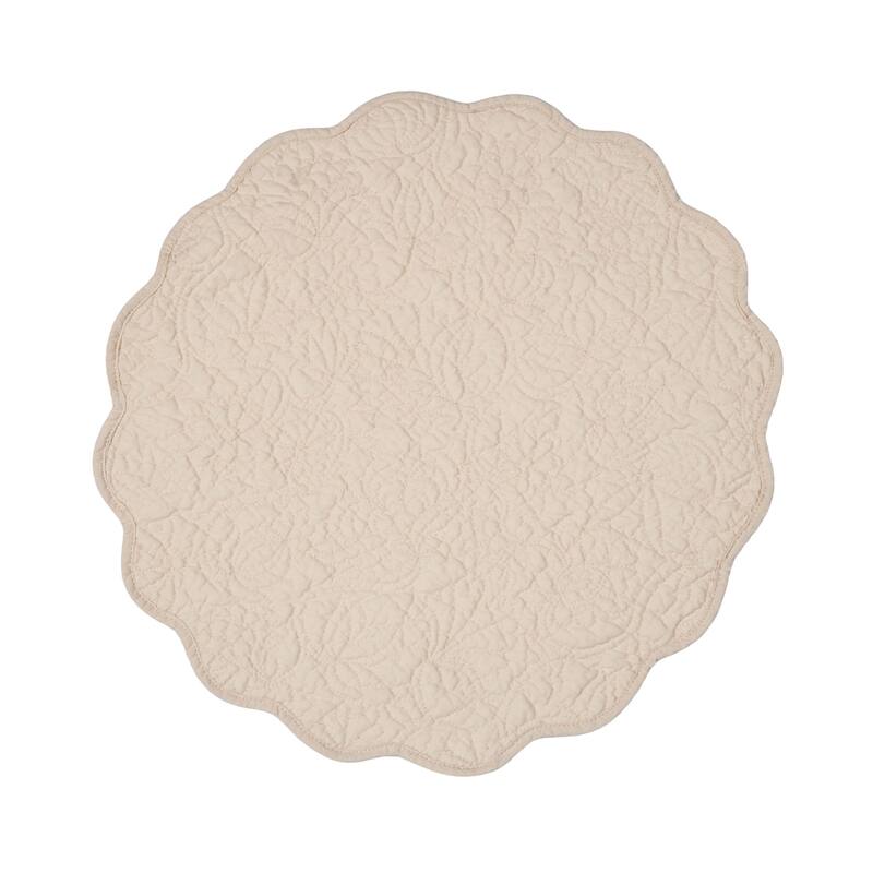 Christiana Khaki Reversible Machine Washable Round Scallop Quilt Placemats Set of 6 - Beige