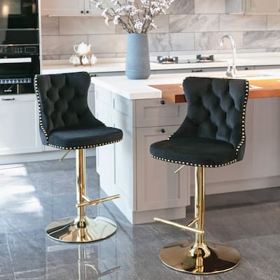Modern Upholstered Bar Stools with Backs Comfortable Tufted for Home Pub and Kitchen Island