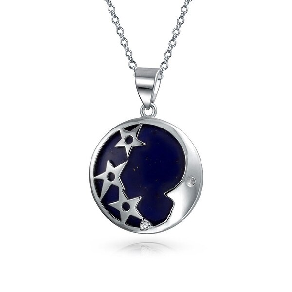 925 Sterling Silver Charm Necklace New Moon With Blue Star CZ Chain Girl Jewelry