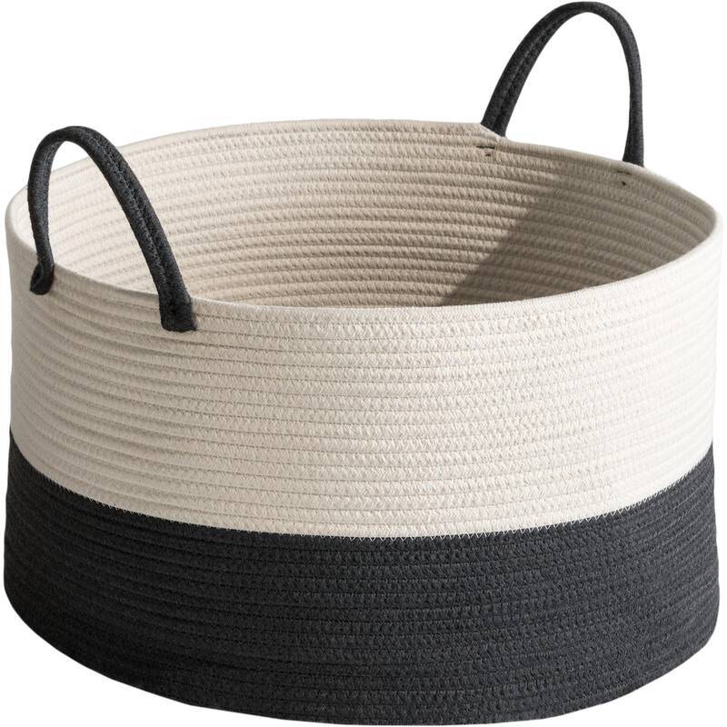 Cotton Round White Pink Laundry and Storage Basket - Gray,White