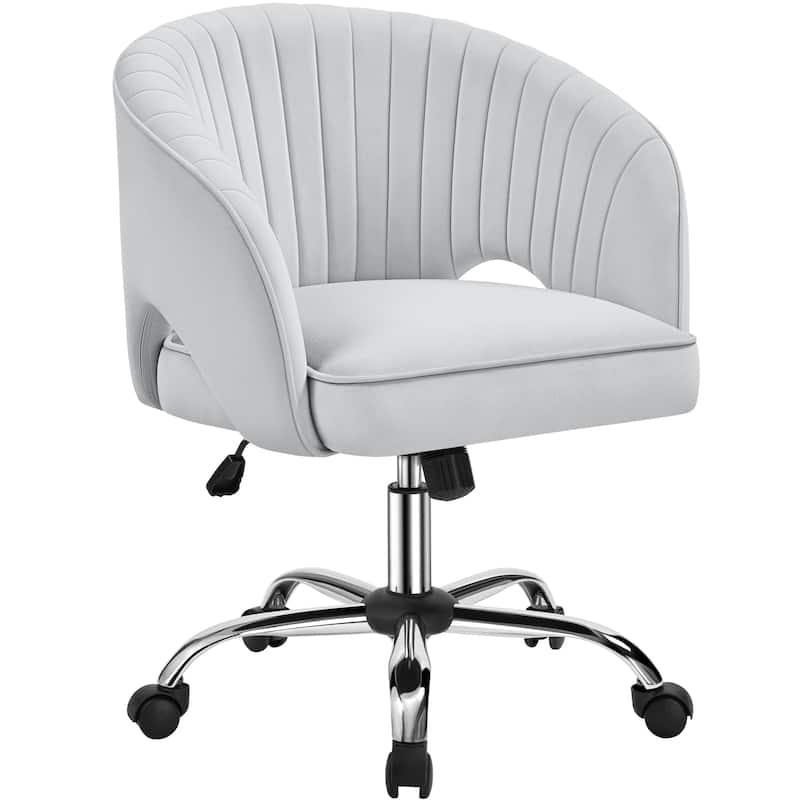 Yaheetech Velvet Office Chair with Tufted Barrel Back, Rolling Wheels, Adjustable Seat Height
